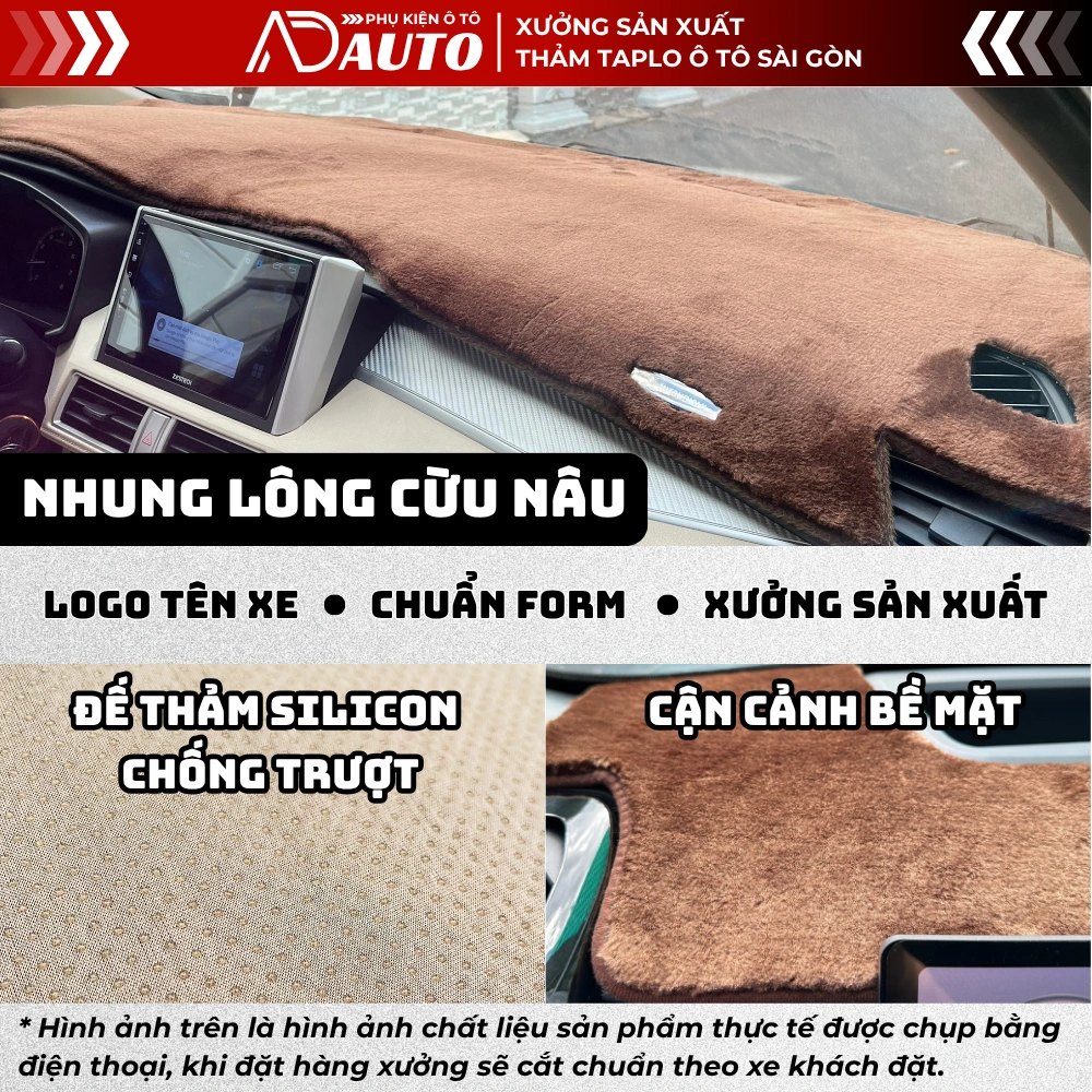 Thảm taplo nhung lông cừu màu nâu