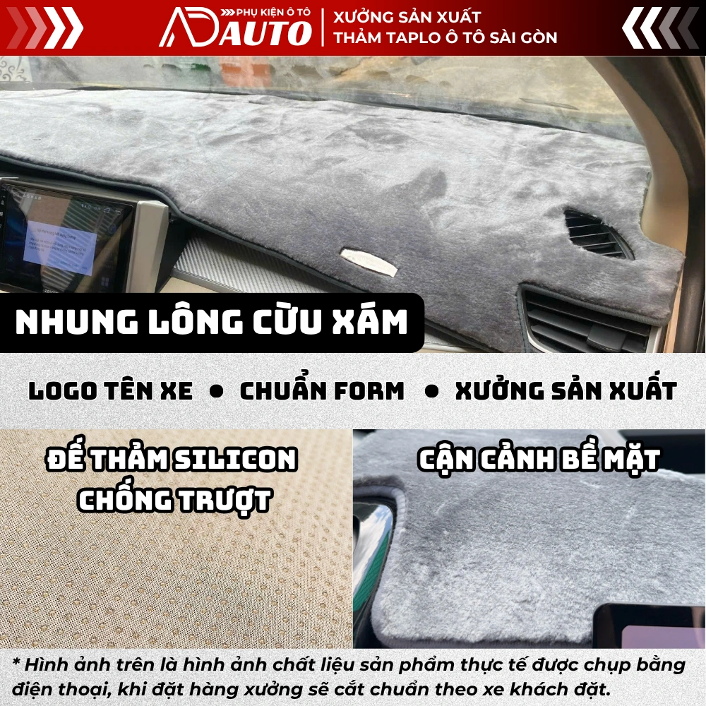 Thảm taplo nhung lông cừu màu xám